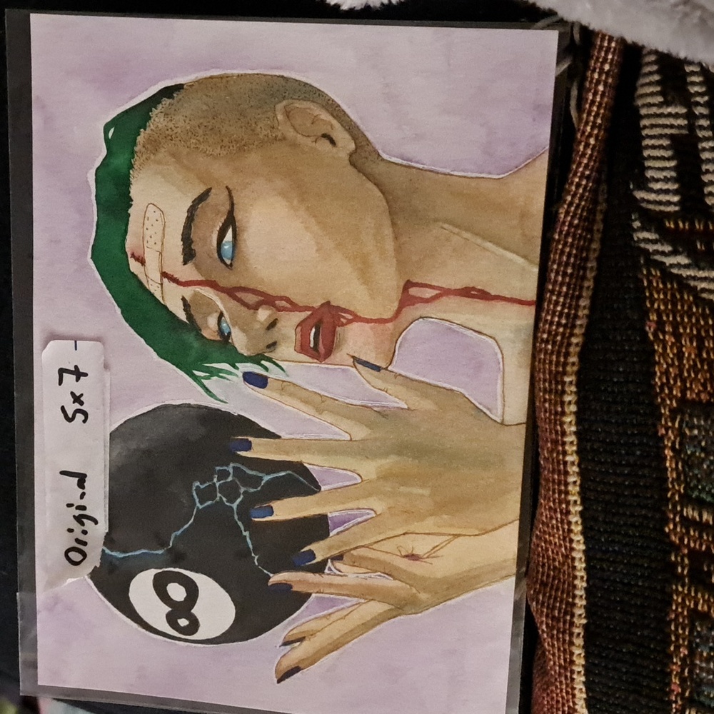 Woman with 8 Ball, Watercolor Original, 5x7